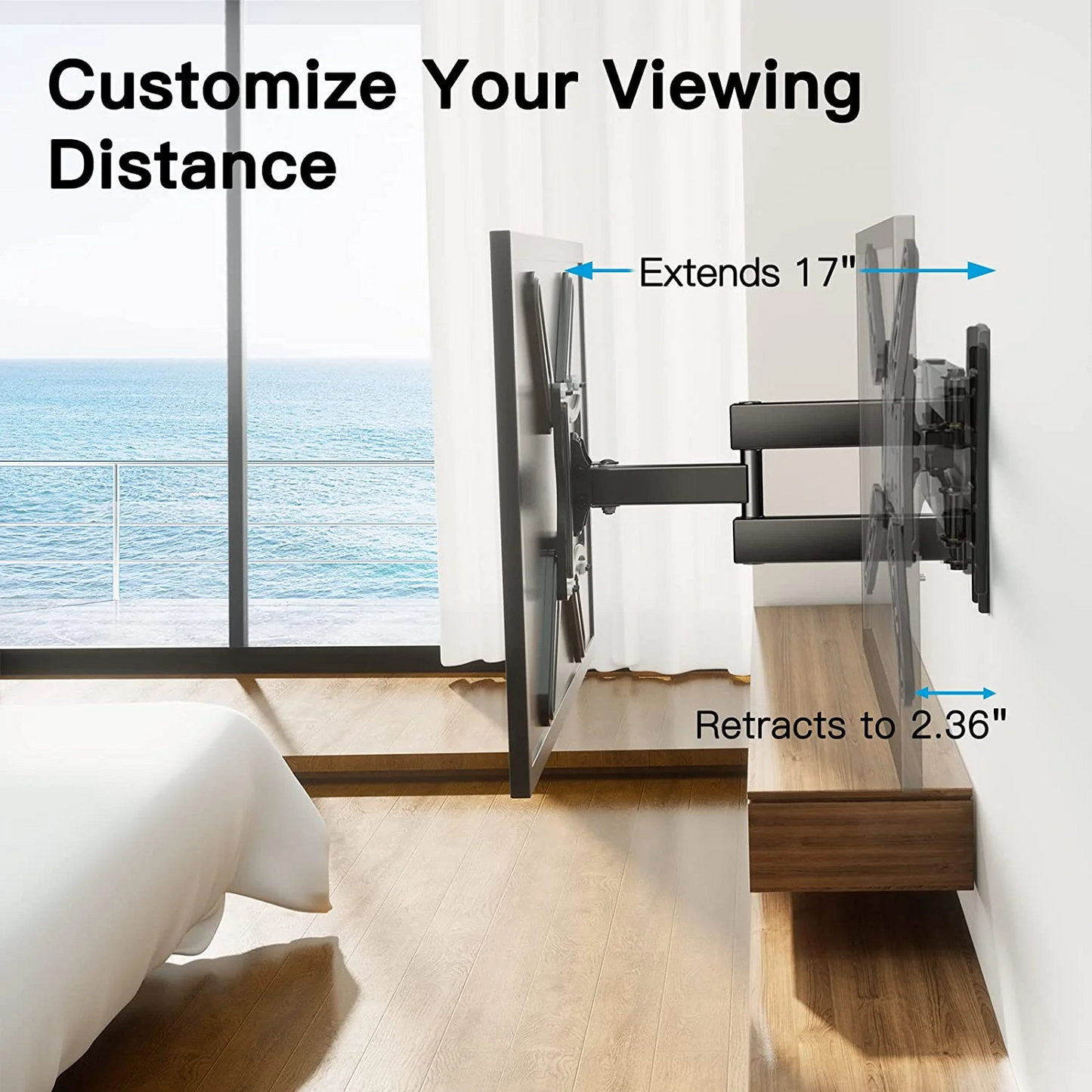 Full Motion TV Wall Mount Bracket, Articulating Arms Swivel Tilt Extension Rotation, Fits Most 26-60 inch Flat Curved LED LCD OLED TVs, Max 400x400mm Holds up to 88lbs