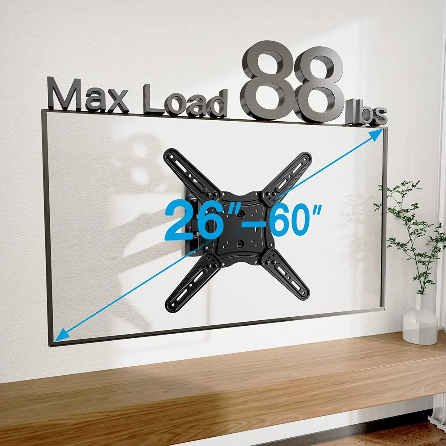 Full Motion TV Wall Mount Bracket, Articulating Arms Swivel Tilt Extension Rotation, Fits Most 26-60 inch Flat Curved LED LCD OLED TVs, Max 400x400mm Holds up to 88lbs