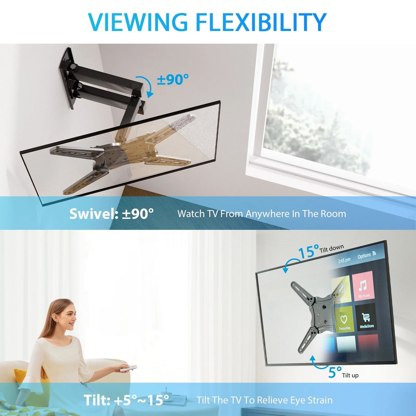 Full Motion TV Wall Mount Bracket, Articulating Arms Swivel Tilt Extension Rotation, Fits Most 26-60 inch Flat Curved LED LCD OLED TVs, Max 400x400mm Holds up to 88lbs