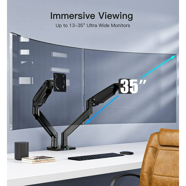 Dual Monitor Stand Mount Fits 13-35 inch Screens with USB, Hold up to 26.4 lbs