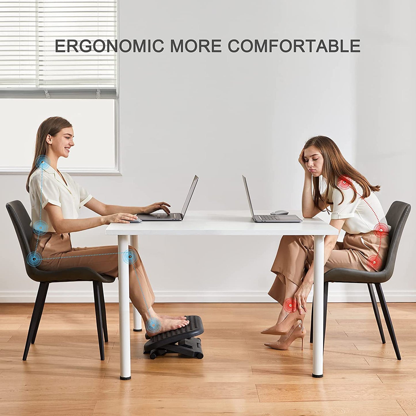 Adjustable Under Desk Footrest with Massage, Foot Stool Under Desk with 3 Height Adjustment & 30 Degree Tilt Angle for Home, Office
