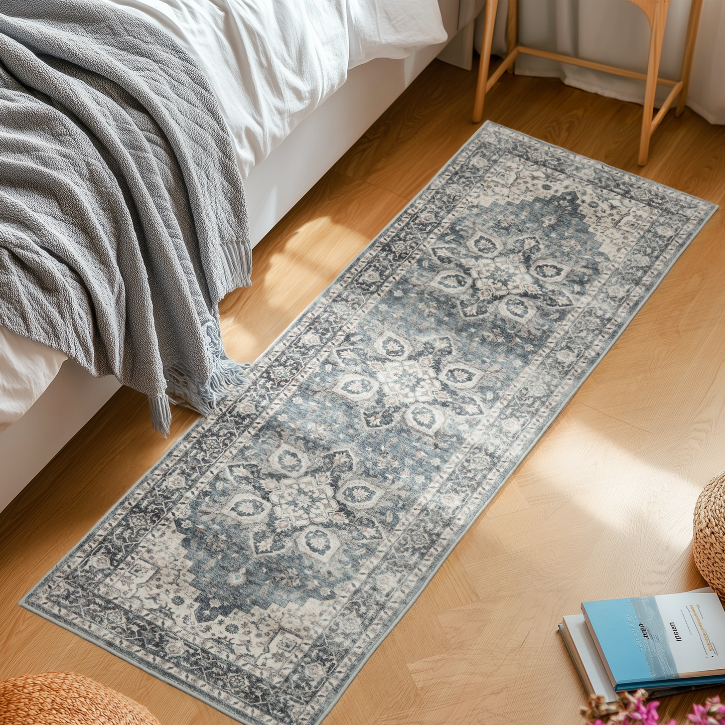 2'x6' Boho Area Rugs for Living Room, Machine Washable Area Rug with Non-Slip Backing, Stain Resistant Non-Shed Carpet for Bedroom, Dining Room, Dorm, Office