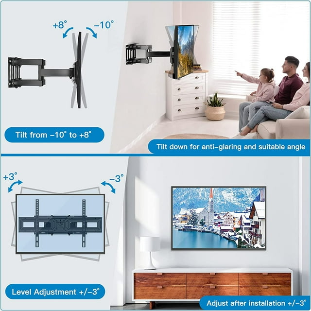 Full Motion TV Wall Mount Bracket for 37-75 inch LCD, QLED,OLED 4K Flat Curved TVs, Dual Arms Tilt Extension Swivel Articulating TV Mount, Max 600x400mm up to 132lbs, Fits 16 Studs
