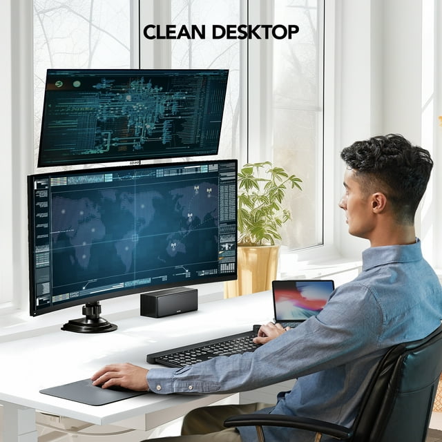 Dual Monitor Stand Fits Two 17-32 inch Screens with Height Adjustable Gas Spring Arm