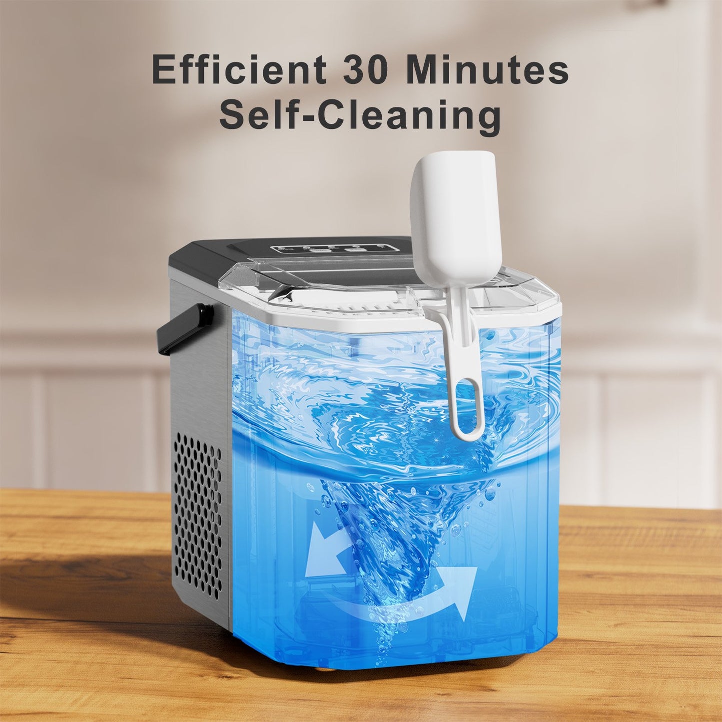 Philergo Countertop Ice Maker, Portable Ice Machine with Basket & Scoop, 9 Cubes in 6 Mins, 26lbs/24H, Silver