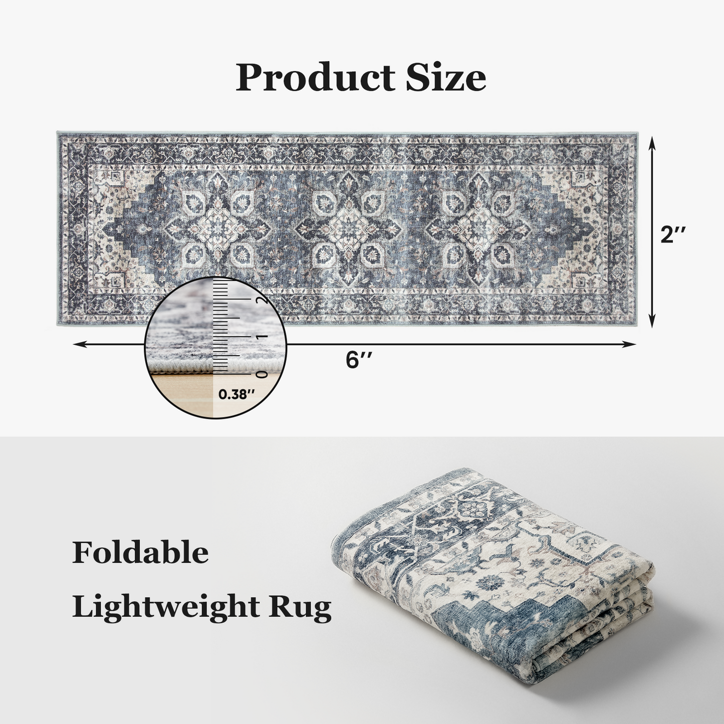 2'x6' Boho Area Rugs for Living Room, Machine Washable Area Rug with Non-Slip Backing, Stain Resistant Non-Shed Carpet for Bedroom, Dining Room, Dorm, Office