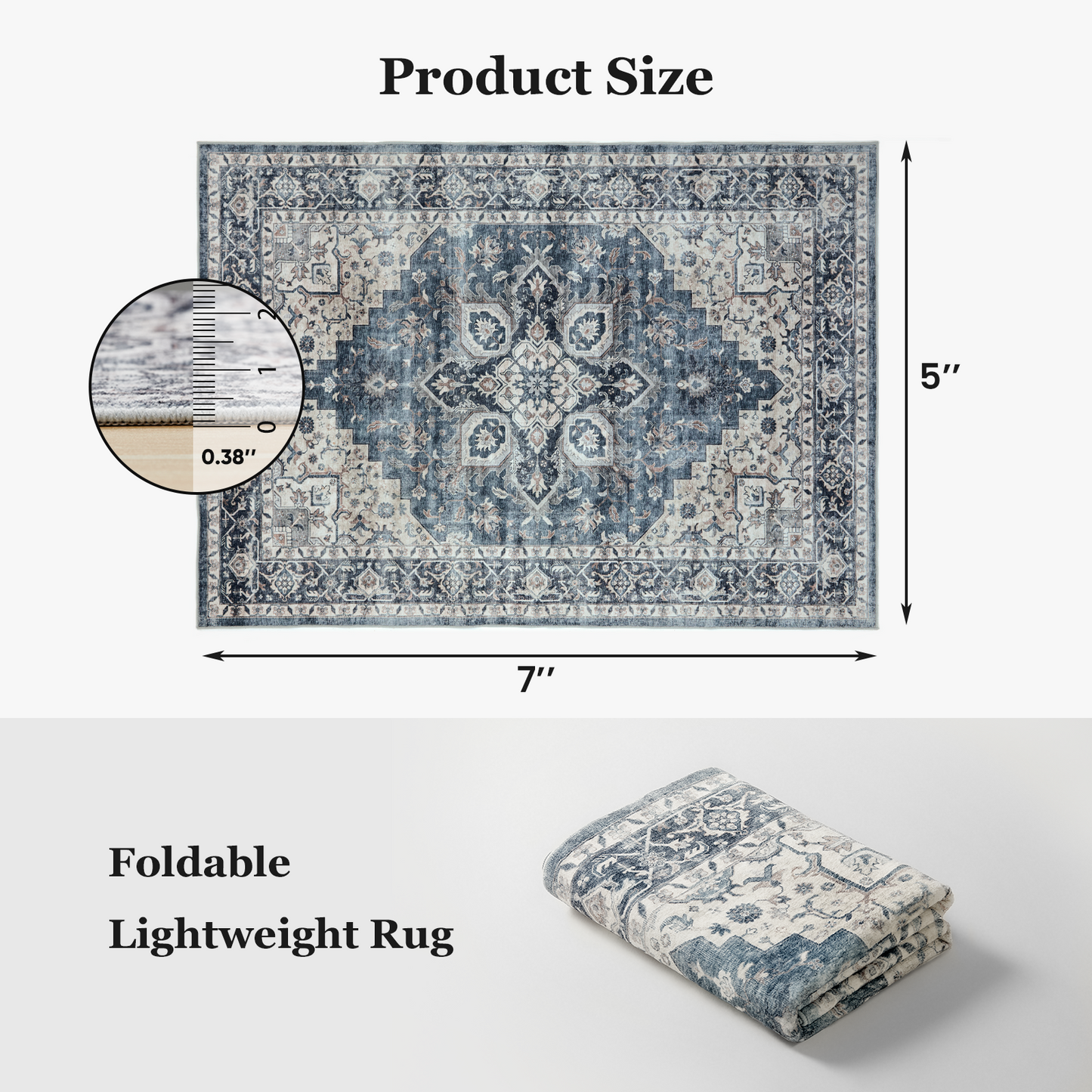 5'x7' Boho Area Rugs for Living Room, Machine Washable Area Rug with Non-Slip Backing, Stain Resistant Non-Shed Carpet for Bedroom, Dining Room, Dorm, Office