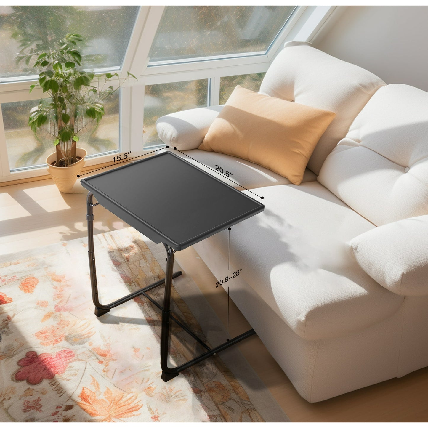 Adjustable TV Tray Table with 6 Height & 3 Tilt Angle, Folding TV Table Tray with Cup Holder for Home, Office