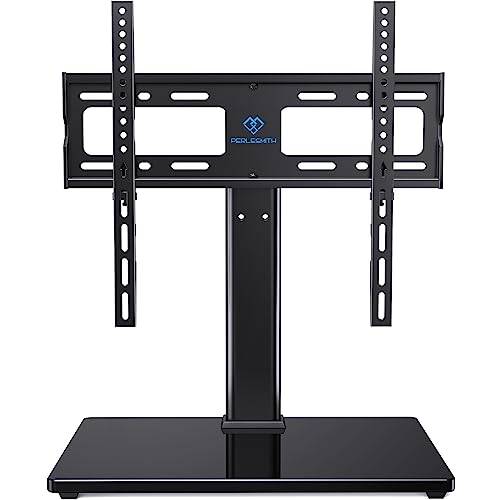 PERLESMITH Swivel Universal TV Stand/Base - Table Top TV Stand for 32-60 inch LCD LED TVs - Height Adjustable TV Mount Stand with Tempered Glass Base, VESA 400x400mm,Holds up to 88lbs PSTVS09
