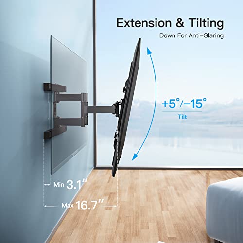 PERLESMITH Full Motion TV Wall Mount for 37-80 inch TVs up to 132 lbs, Smooth Tilt Swivel and Extension, Dual Articulating Arms, Max VESA 600x400, 16" Wood Studs, PSLFK5