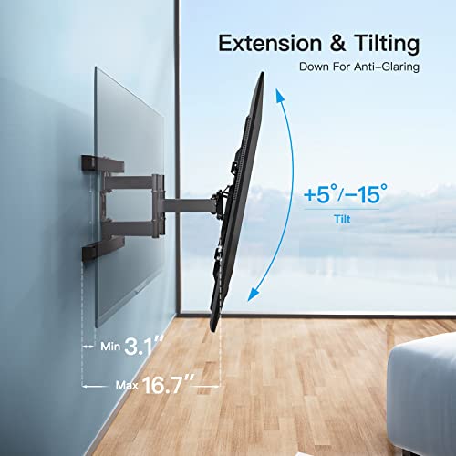 PERLESMITH Full Motion TV Wall Mount for 37-80 inch TVs up to 132 lbs, Smooth Tilt Swivel and Extension, Dual Articulating Arms, Max VESA 600x400, 16" Wood Studs, PSLFK5