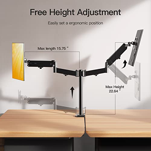 ErGear Dual Monitor Stand, Adjustable Monitor Desk Mount for Up to 30in Screens, Full Motion Gas Spring Monitor Arm Holds Up to 17.6LBS, Max VESA 100x100mm