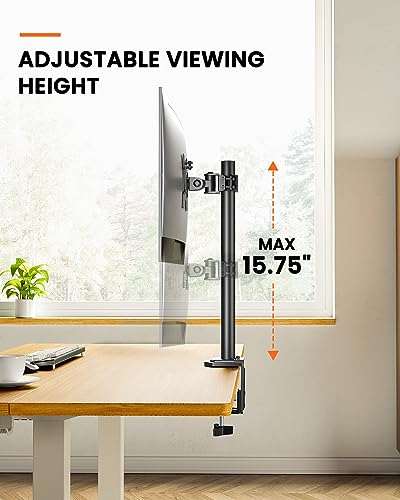 Ergear Monitor Mount for Most 13-32" Computer Screens up to 17.6lbs, Improved LCD LED Monitor Riser, Adjustable Height and Angle, Single Desk Mount Stand, Black, EGCM12