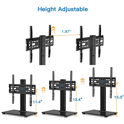 PERLESMITH TV Stand - Table Top TV Stand for 32-55 inch LCD LED TVs - Height Adjustable TV Base Stand with Tempered Glass Base & Wire Management, VESA 400x400mm