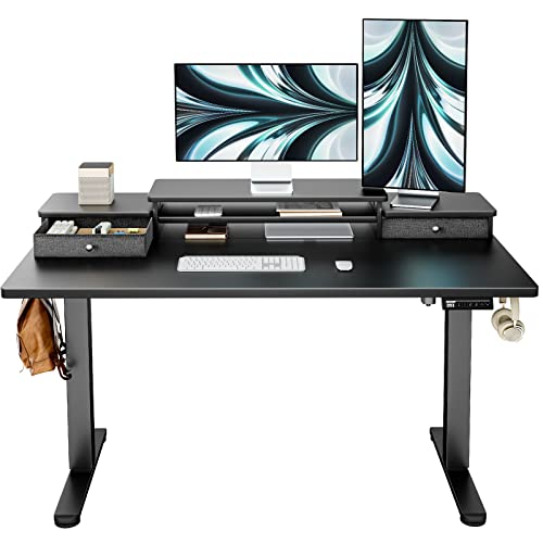 ErGear Electric Standing Desk with Double Drawers, 48x24 Inches Adjustable Height Sit Stand Up Desk, Home Office Desk Computer Workstation with Storage Shelf, Black