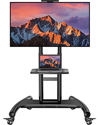 Rolling/Mobile TV Cart with Wheels for 32-75 Inch LCD LED 4K Flat Screen TVs - TV Floor Stand with Shelf Holds Up to 100 lbs, Height Adjustable Trolley Max VESA 600x400mm- PSTVMC05