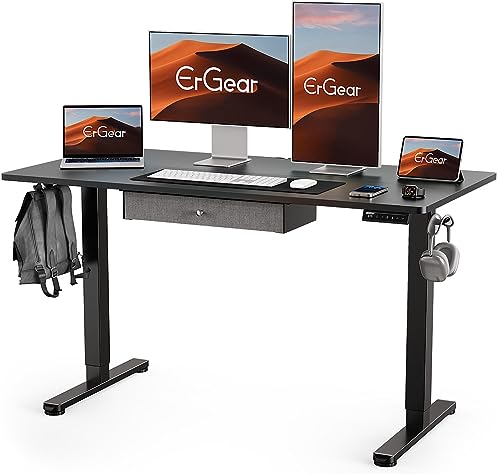 ErGear Electric Standing Desk with Drawer, Adjustable Height Sit Stand Up Desk, Home Office Desk Computer Workstation, 48x24 Inches, Black