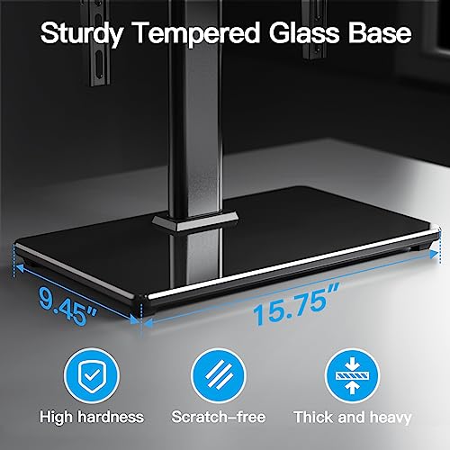 PERLESMITH Universal TV Stand Table Top TV Base for 32 to 60 inch LCD LED OLED 4K Flat Screen TVs-Height Adjustable TV Mount Stand with Tempered Glass Base, VESA 400x400mm,Holds up to 88lbs PSTVS15