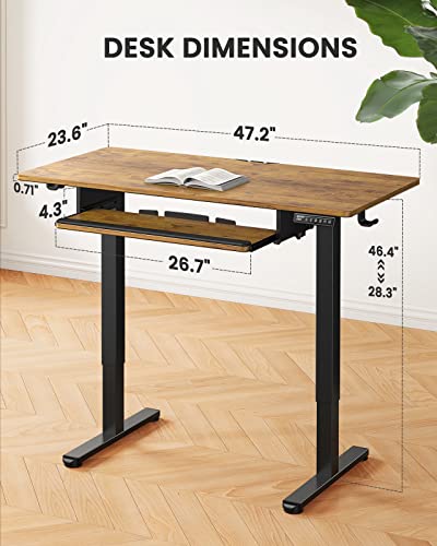 ErGear Electric Standing Desk with Full Size Keyboard Tray, Adjustable Height Sit Stand Up Desk, Home Office Desk Computer Workstation, 48x24 Inches, Vintage Brown