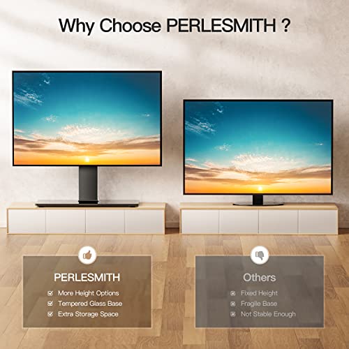 PERLESMITH Universal Swivel TV Stand Base, Table Top TV Stand for 37 to 65, 70 inch LCD LED TVs, Height Adjustable TV Mount Stand with Tempered Glass Base, VESA 600x400mm, Holds up to 88lbs, PSTVS13