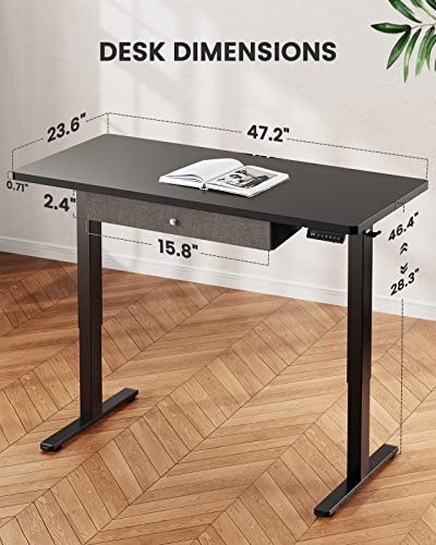 ErGear Electric Standing Desk with Drawer, Adjustable Height Sit Stand Up Desk, Home Office Desk Computer Workstation, 48x24 Inches, Black