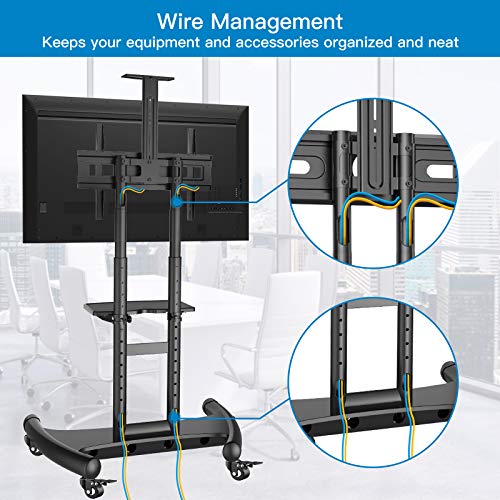 Rolling/Mobile TV Cart with Wheels for 32-75 Inch LCD LED 4K Flat Screen TVs - TV Floor Stand with Shelf Holds Up to 100 lbs, Height Adjustable Trolley Max VESA 600x400mm- PSTVMC05