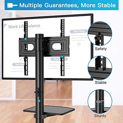 PERLESMITH Mobile TV Stand for 23-60 Inch LCD LED Flat/Curved Panel Screen TVs, Tilt TV Cart Holds up to 88Lbs Portable TV Stand with Laptop Shelf Rolling Floor TV Stand Max VESA 400x400mm (PSTVMC06)