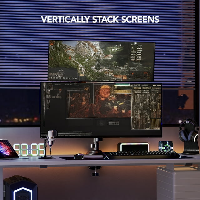 Dual Monitor Stand Fits Two 17-32 inch Screens with Height Adjustable Gas Spring Arm