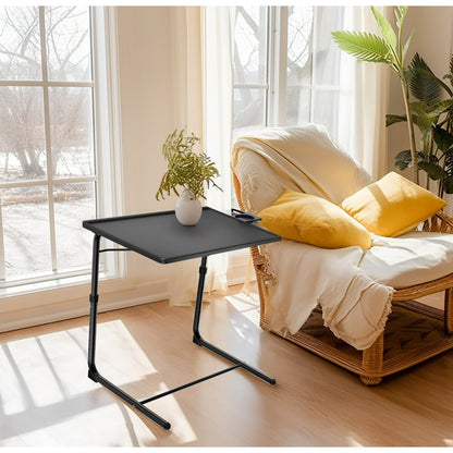 Adjustable TV Tray Table with 6 Height & 3 Tilt Angle, Folding TV Table Tray with Cup Holder for Home, Office