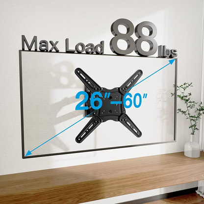 Full Motion TV Wall Mount Bracket, Articulating Arms Swivel Tilt Extension Rotation, Fits Most 26-60 inch Flat Curved LED LCD OLED TVs, Max 400x400mm Holds up to 88lbs