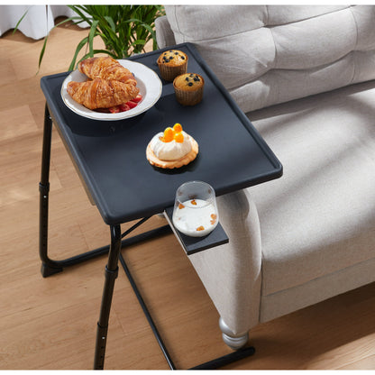 Adjustable TV Tray Table with 6 Height & 3 Tilt Angle, Folding TV Table Tray with Cup Holder for Home, Office