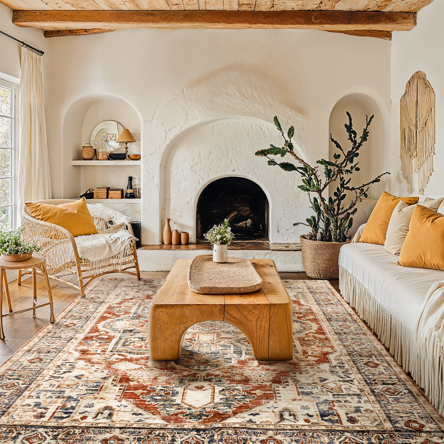 5'x7' Boho Area Rugs for Living Room, Machine Washable Area Rug with Non-Slip Backing, Stain Resistant Non-Shed Carpet for Bedroom, Dining Room, Dorm, Office