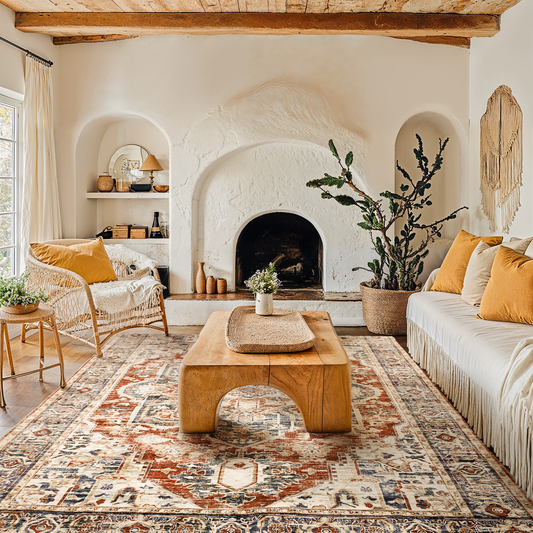 5'x7' Boho Area Rugs for Living Room, Machine Washable Area Rug with Non-Slip Backing, Stain Resistant Non-Shed Carpet for Bedroom, Dining Room, Dorm, Office