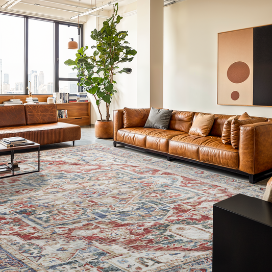 9'x12' Boho Area Rugs for Living Room, Machine Washable Area Rug with Non-Slip Backing, Stain Resistant Non-Shed Carpet for Bedroom, Dining Room, Dorm, Office