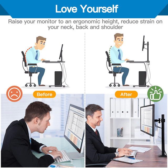 Single Monitor Stand Mount, Height Adjustable Stand Fits 13" to 32" Screen