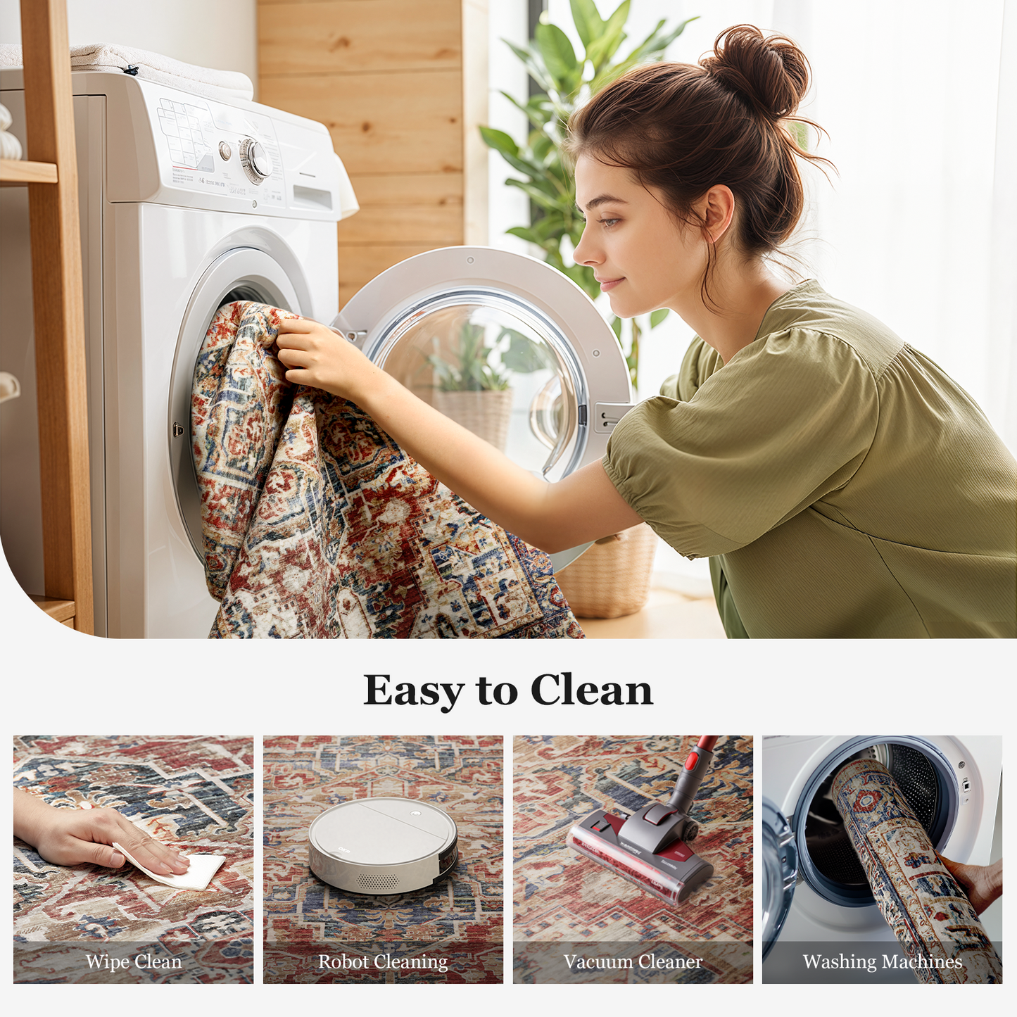 5'x7' Boho Area Rugs for Living Room, Machine Washable Area Rug with Non-Slip Backing, Stain Resistant Non-Shed Carpet for Bedroom, Dining Room, Dorm, Office