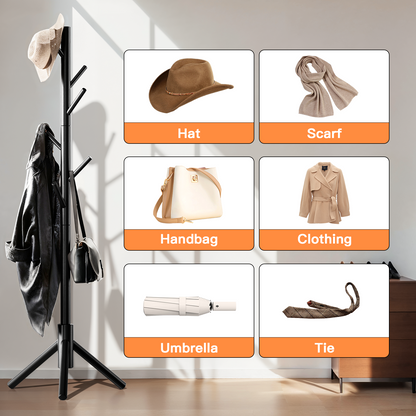 Coat Rack Stand with 3 Height Options and 8 Hooks Wooden Freestanding Coat Rack for Home, Office, Entryway, Hallway