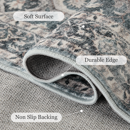 2'x6' Boho Area Rugs for Living Room, Machine Washable Area Rug with Non-Slip Backing, Stain Resistant Non-Shed Carpet for Bedroom, Dining Room, Dorm, Office