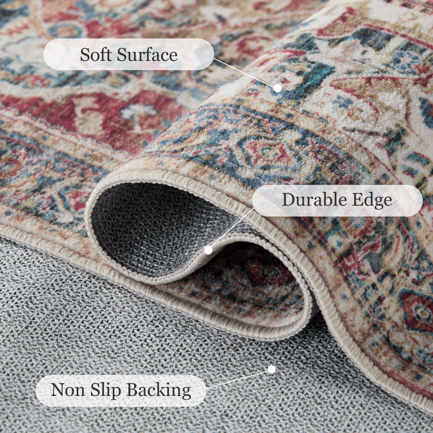 2'x6' Boho Runner Rug for Hallway, Machine Washable Stain Resistant Non-Shed Carpet, Runner Rug with Non-Slip Backing for Kitchen, Entryway, Bedroom, Laundry, Bathroom
