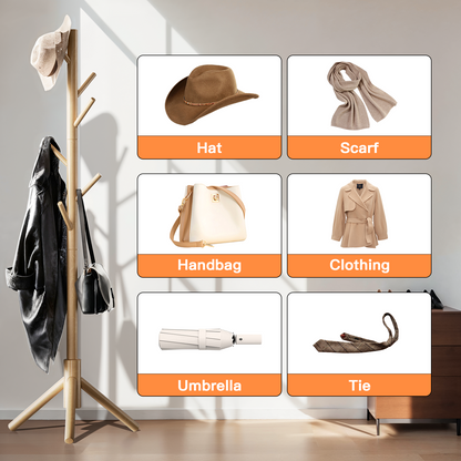 Coat Rack Stand with 3 Height Options and 8 Hooks Wooden Freestanding Coat Rack for Home, Office, Entryway, Hallway