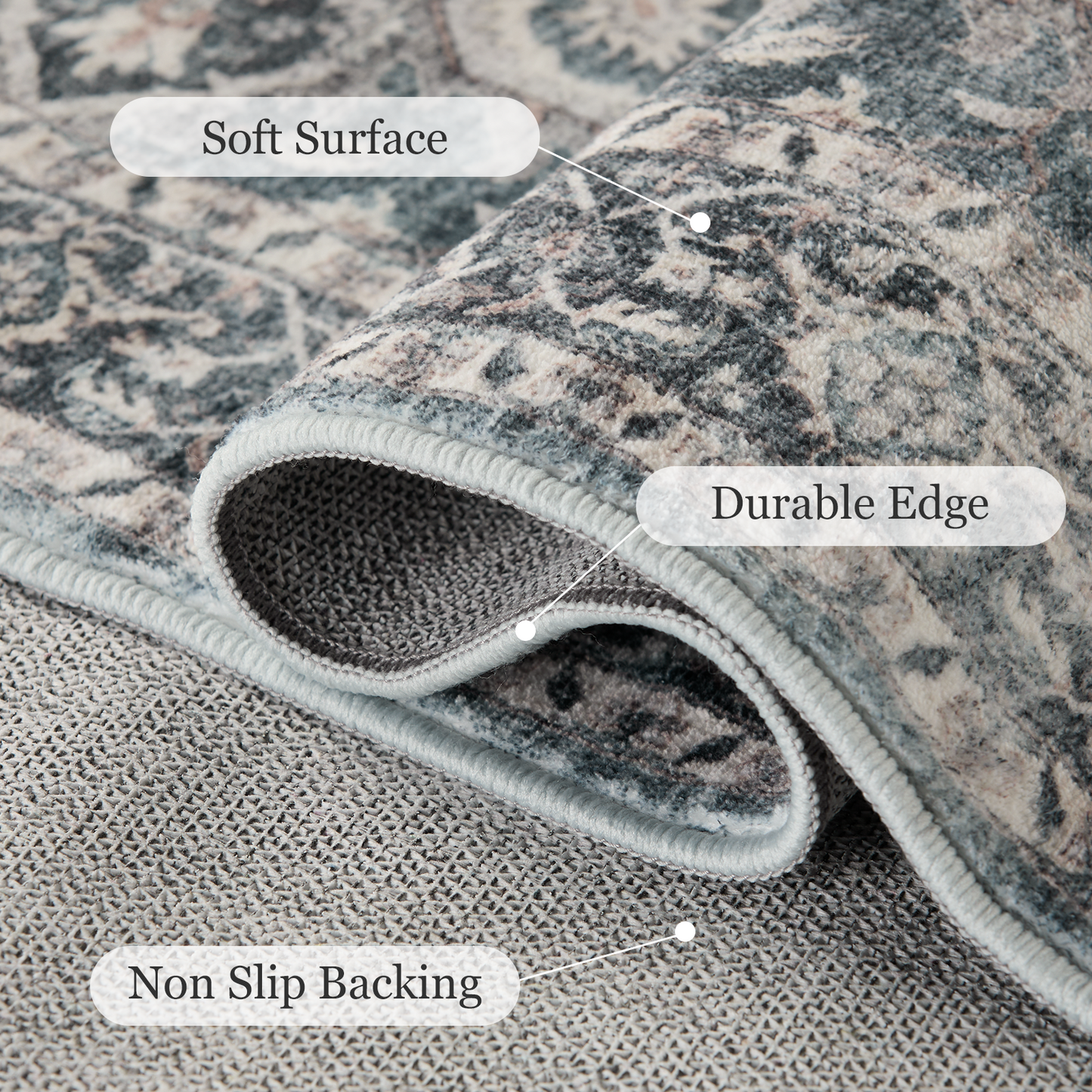 5'x7' Boho Area Rugs for Living Room, Machine Washable Area Rug with Non-Slip Backing, Stain Resistant Non-Shed Carpet for Bedroom, Dining Room, Dorm, Office