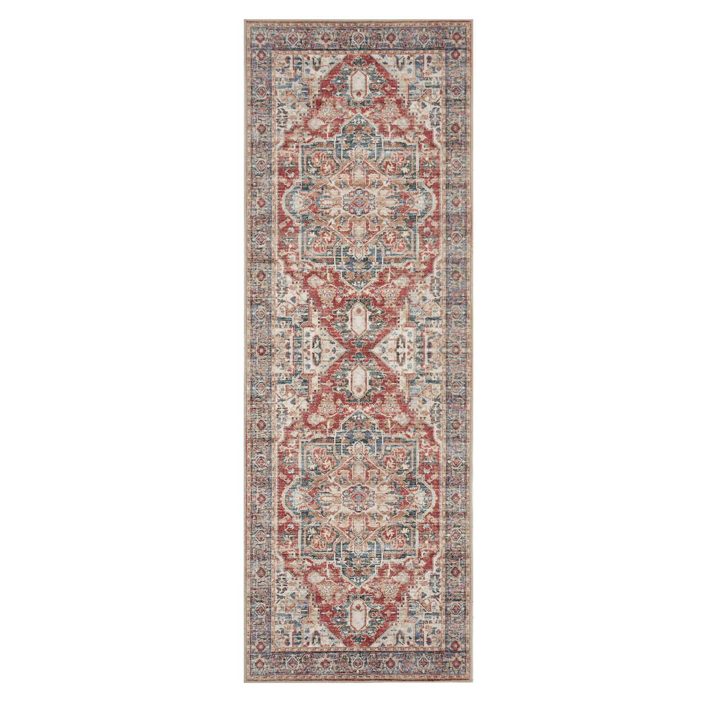 2'x6' Boho Runner Rug for Hallway, Machine Washable Stain Resistant Non-Shed Carpet, Runner Rug with Non-Slip Backing for Kitchen, Entryway, Bedroom, Laundry, Bathroom
