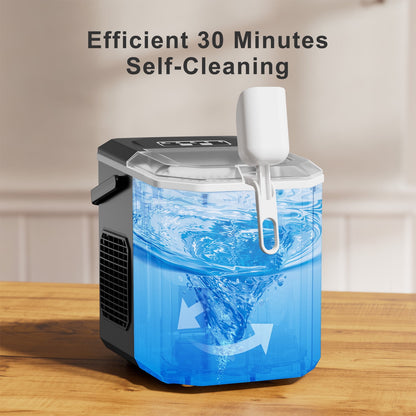 Philergo Countertop Ice Maker, Self-Cleaning Portable Ice Machine with Basket & Scoop, 9 Cubes in 6 Mins, 26lbs/24H(Black)