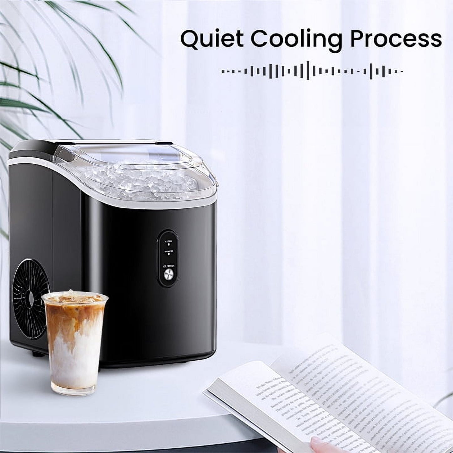 Philergo Nugget Ice Maker Countertop, 35lbs/24H with Self-Cleaning Function for Home/Kitchen/Office, Black