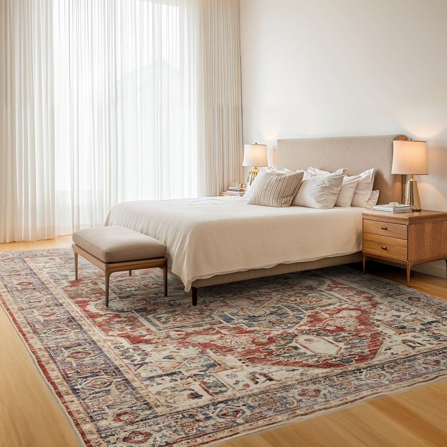 8'x10' Boho Area Rugs for Living Room, Machine Washable Area Rug with Non-Slip Backing, Stain Resistant Non-Shed Carpet for Bedroom, Dining Room, Dorm, Office