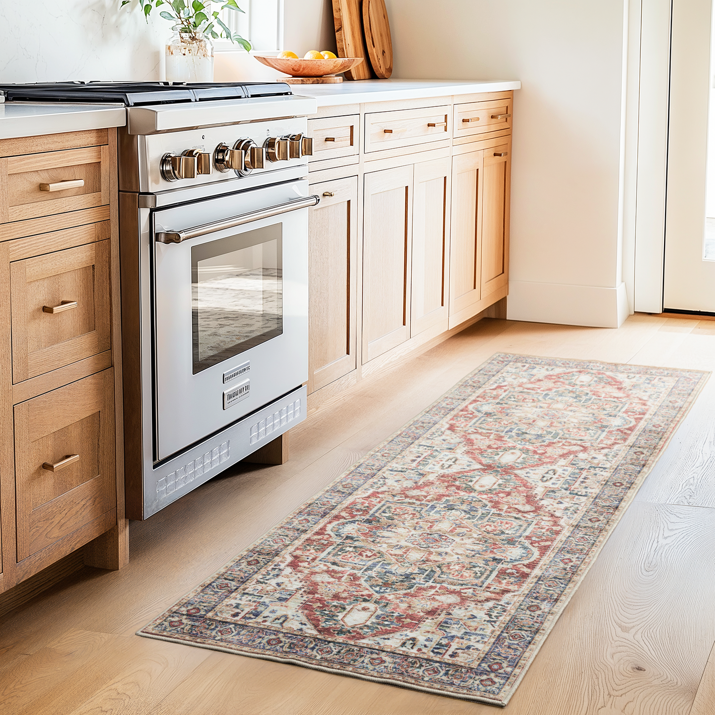 2'x6' Boho Runner Rug for Hallway, Machine Washable Stain Resistant Non-Shed Carpet, Runner Rug with Non-Slip Backing for Kitchen, Entryway, Bedroom, Laundry, Bathroom