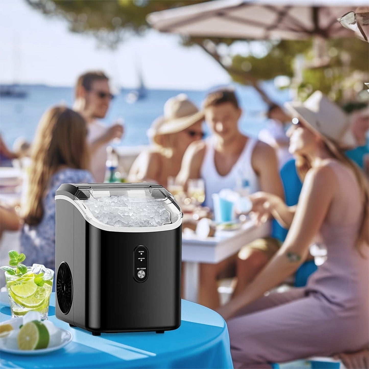 Philergo Nugget Ice Maker Countertop, 35lbs/24H with Self-Cleaning Function for Home/Kitchen/Office, Black