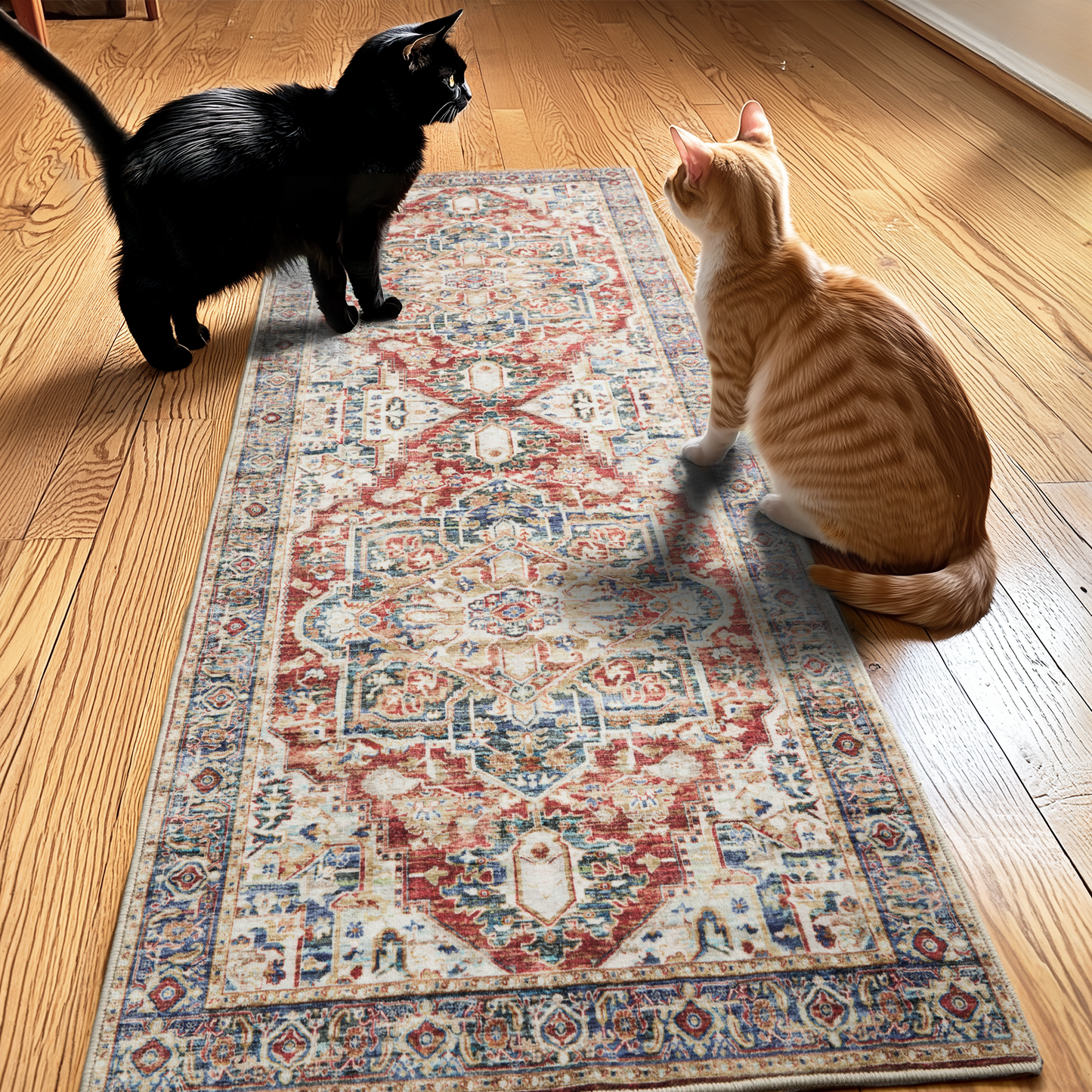 2'x6' Boho Runner Rug for Hallway, Machine Washable Stain Resistant Non-Shed Carpet, Runner Rug with Non-Slip Backing for Kitchen, Entryway, Bedroom, Laundry, Bathroom