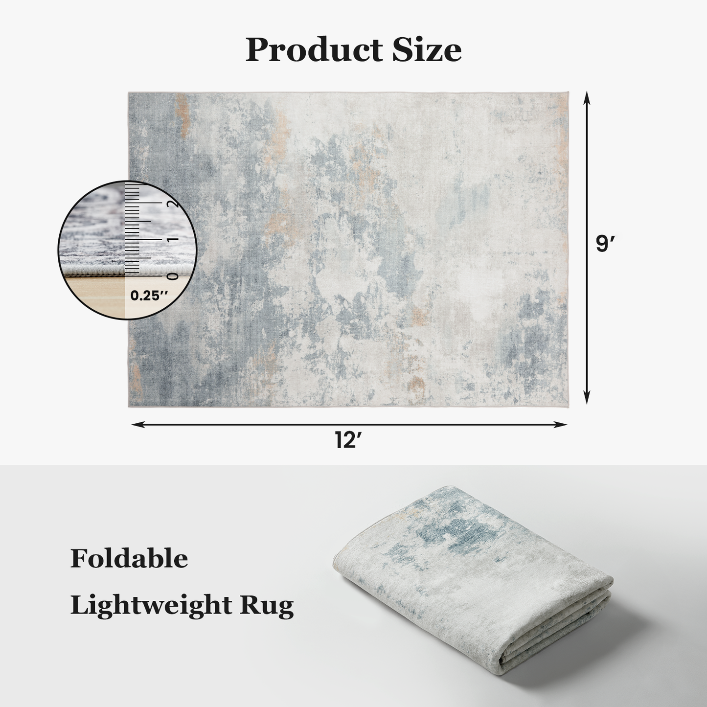 9'x12' Boho Area Rugs for Living Room, Machine Washable Area Rug with Non-Slip Backing, Stain Resistant Non-Shed Carpet for Bedroom, Dining Room, Dorm, Office