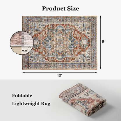 8'x10' Boho Area Rugs for Living Room, Machine Washable Area Rug with Non-Slip Backing, Stain Resistant Non-Shed Carpet for Bedroom, Dining Room, Dorm, Office